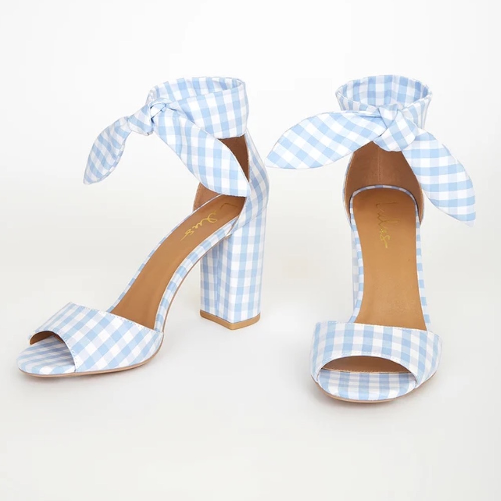 Lulu's Blue and White Gingham Heels